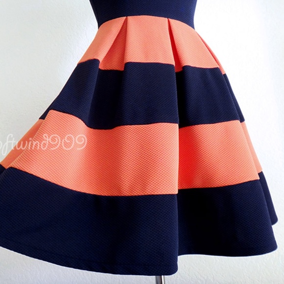 ☝️Last☝️ Navy Blue Orange Fit Flared Skater Dress - Picture 4 of 7